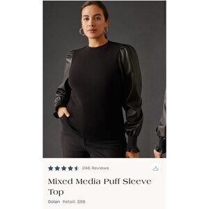 Dolan Mixed Media Puff Sleeve Knit Top Black Large Petite